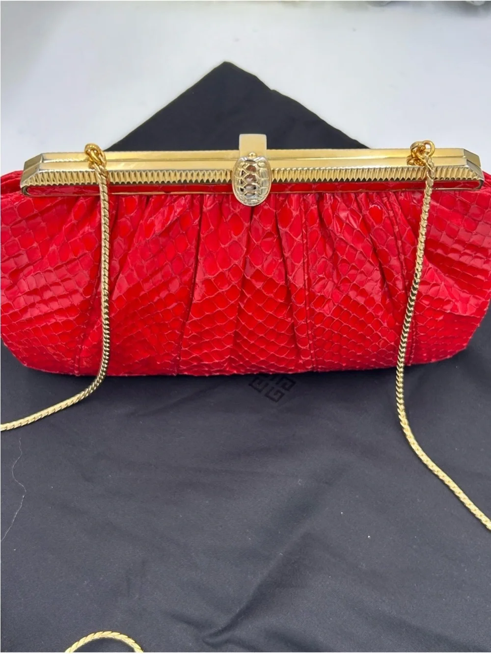 Judith Lieber red snakeskin evening bag !